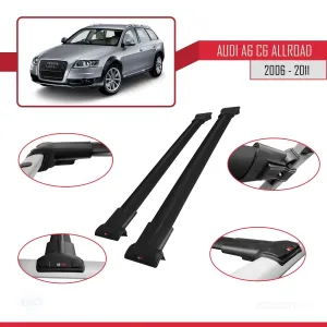 Audi A6 (C6) ALLROAD 2006-2011 Arası ile uyumlu FLY Model Ara Atkı Tavan Barı SİYAH thumb 5
