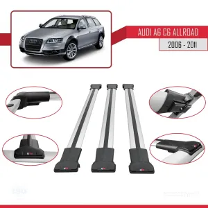 Audi A6 (C6) ALLROAD 2006-2011 Arası ile Uyumlu FLY Model Ara Atkı Tavan Barı GRİ 3 ADET BAR thumb 5