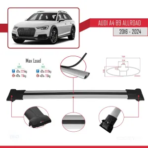 Audi A4 B9 Allroad 2016 ve Sonrası ile Uyumlu FLY Model Ara Atkı Tavan Barı GRİ 3 ADET BAR thumb 4