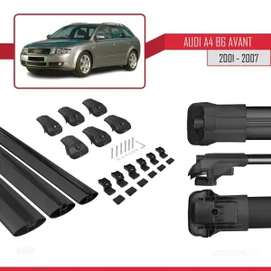 Audi A4 (B6) AVANT 2002-2004 Arası ile uyumlu ACE-1 Ara Atkı Tavan Barı SİYAH 3 ADET BAR thumb 5