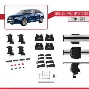 Audi A3 (8PA) Sportback 2004-2012 Arası ile uyumlu ACE-4 Ara Atkı Tavan Barı GRİ thumb 4