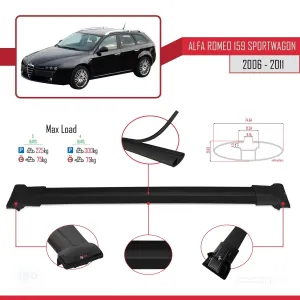 Alfa Romeo 159 SPORTWAGON 2006-2011 Arası ile Uyumlu FLY Model Ara Atkı Tavan Barı SİYAH 3 ADET BAR thumb 4