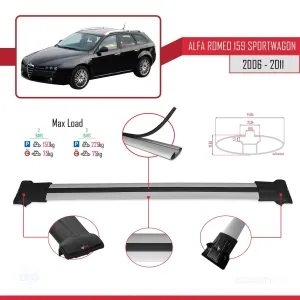 Alfa Romeo 159 SPORTWAGON 2006-2011 Arası ile uyumlu FLY Model Ara Atkı Tavan Barı GRİ thumb 4