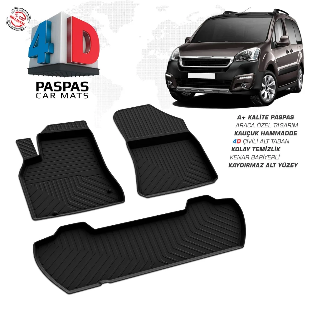 Drs Tuning Peugeot Partner Tepee 4D Araca Özel Havuzlu Kauçuk Paspas 2008-2018 90 HP