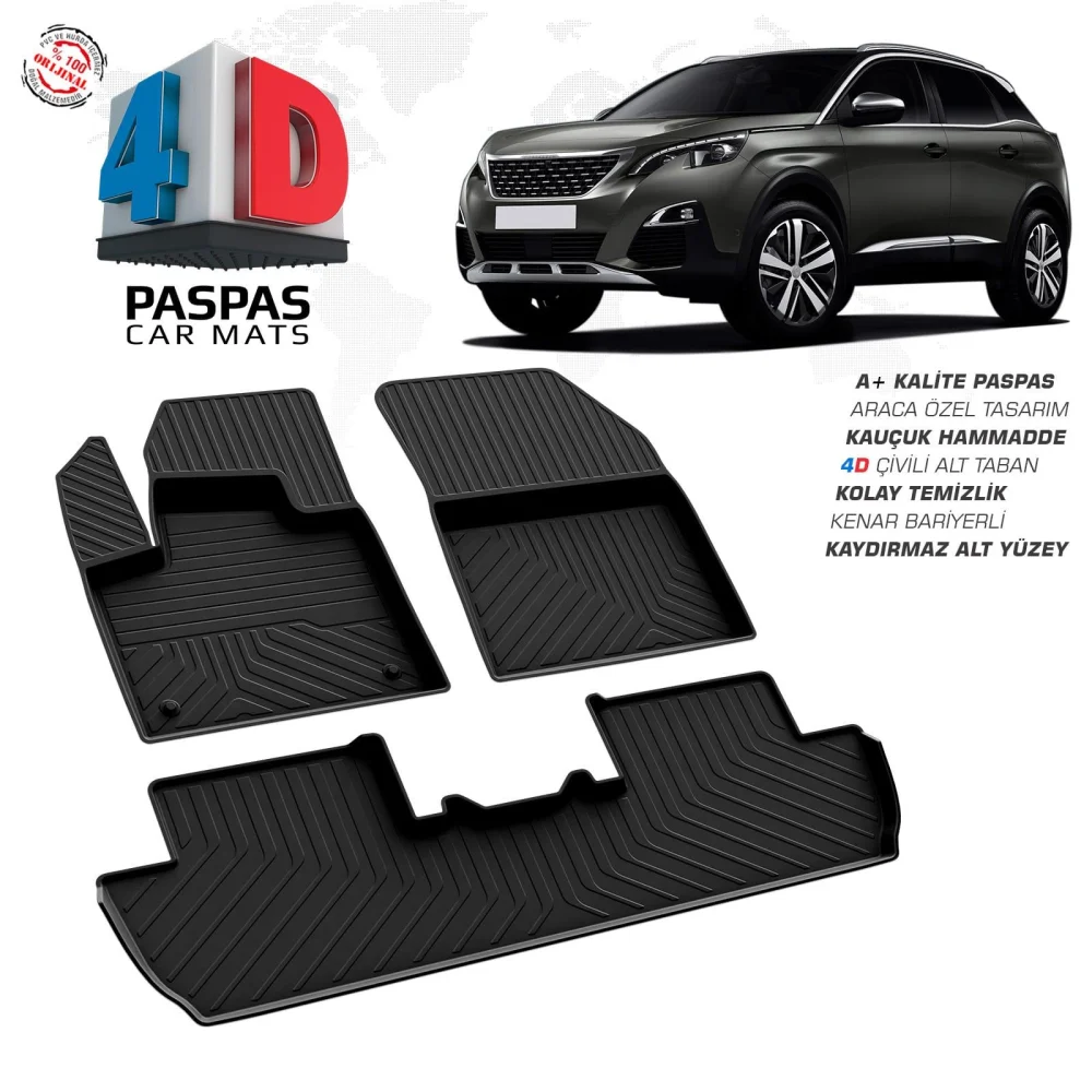 Drs Tuning Peugeot 3008 GT-Line 4D Araca Özel Havuzlu Kauçuk Paspas 2016 ve Üzeri