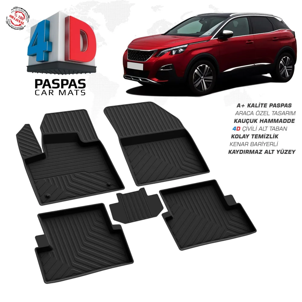 Drs Tuning Peugeot 3008 Active 4D Araca Özel Havuzlu Kauçuk Paspas 2016 ve Üzeri
