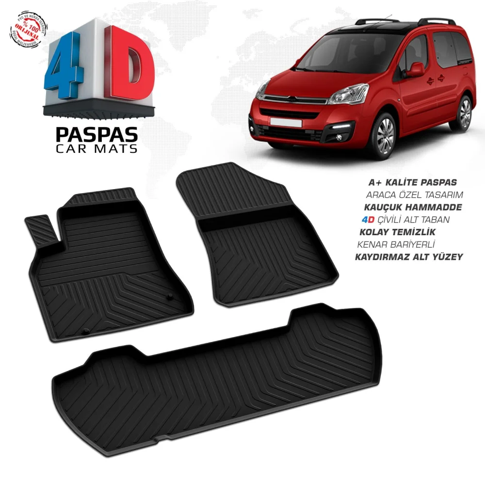 Citroen Berlingo 4D Araca Özel Havuzlu Kauçuk Paspas 2008-2018 90 HP