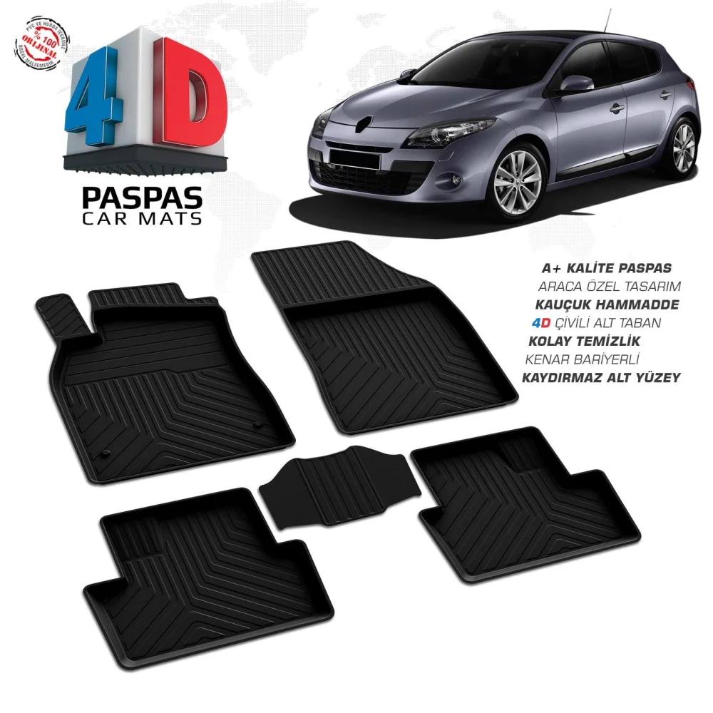 Renault Megane 3 4D Araca Özel Havuzlu Kauçuk Paspas 2010-2016