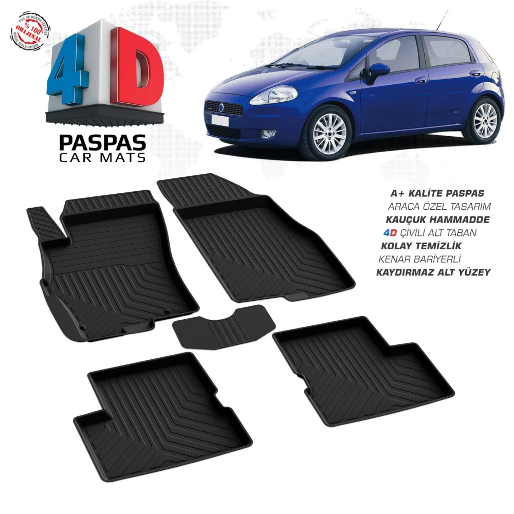 Fiat Grande Punto 4D Araca Özel Havuzlu Kauçuk Paspas 2006-2018