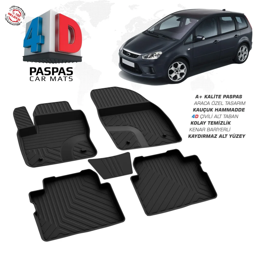C-Max 4D Araca Özel Havuzlu Kauçuk Paspas 2003-2010