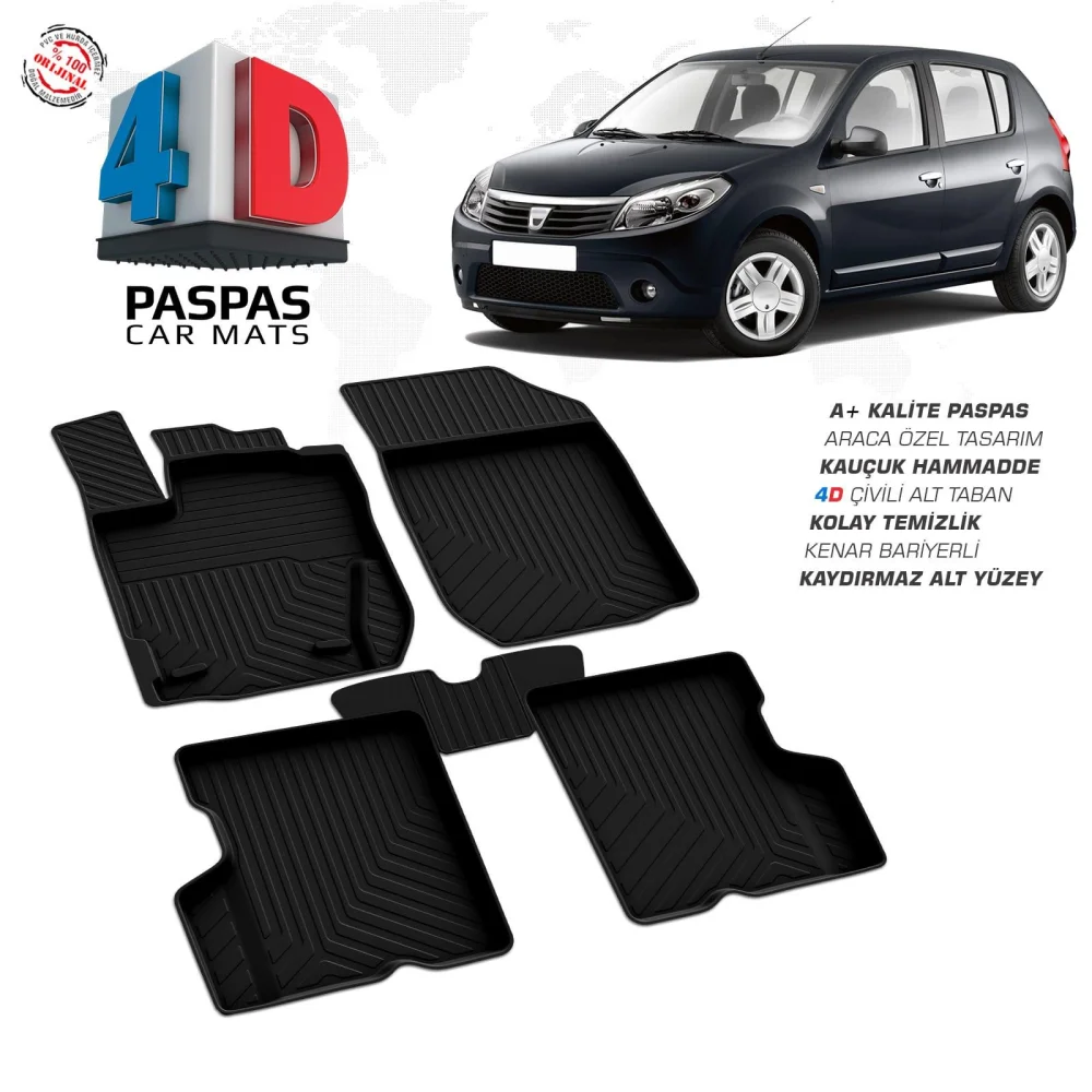 Dacia Sandero 4D Araca Özel Havuzlu Kauçuk Paspas 2008-2013