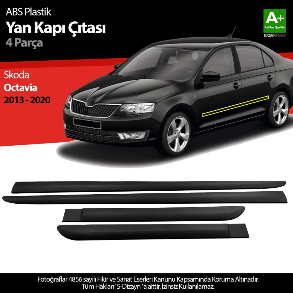 Drs Tuning Skoda Octavia ABS Plastik Yan Kapı Koruma Çıtası 2013-2020 A+ Kalite