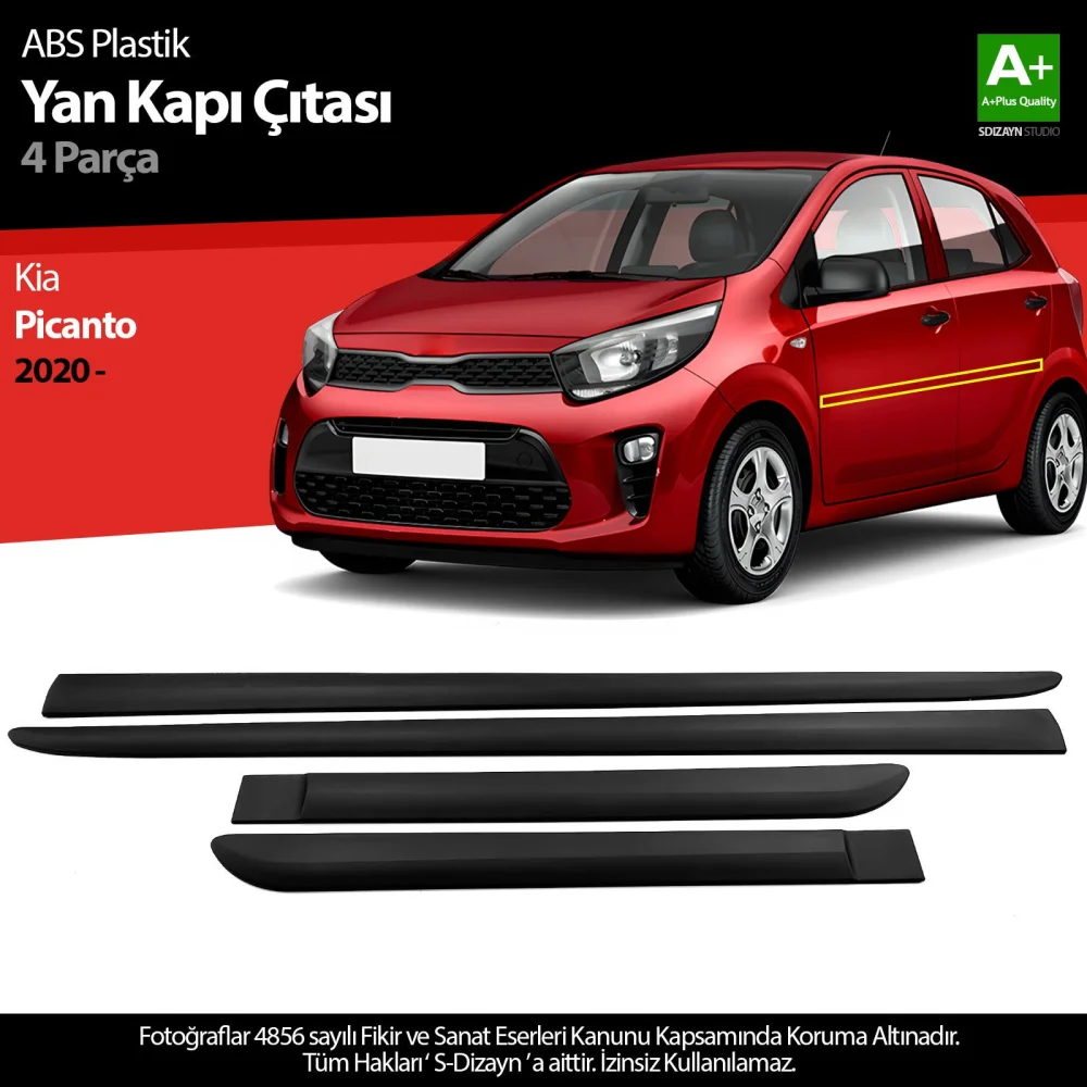 Drs Tuning Kia Picanto ABS Plastik Yan Kapı Koruma Çıtası 2020-2023 A+ Kalite