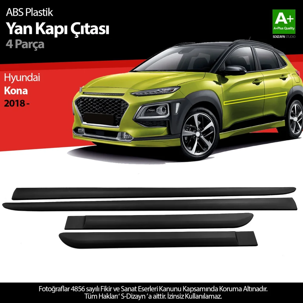 Drs Tuning Hyundai Kona ABS Plastik Yan Kapı Koruma Çıtası 2018-2023 A+ Kalite