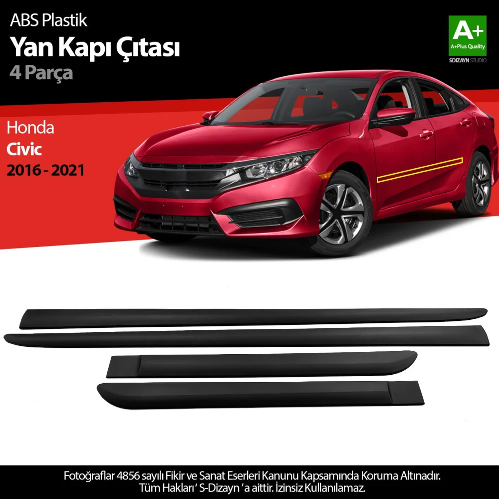 Drs Tuning Honda Civic ABS Plastik Yan Kapı Koruma Çıtası 2016-2021 A+ Kalite
