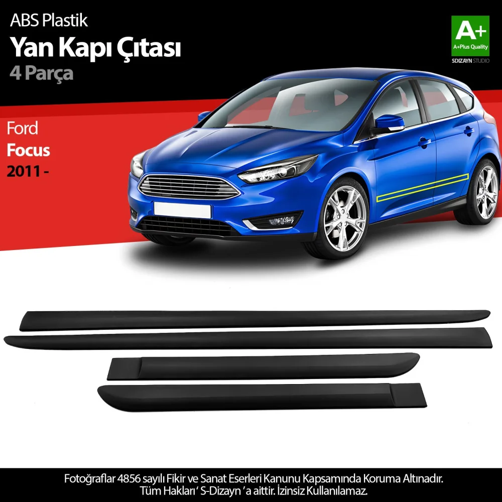 Drs Tuning Ford Focus ABS Plastik Yan Kapı Koruma Çıtası 2011-2019 A+ Kalite