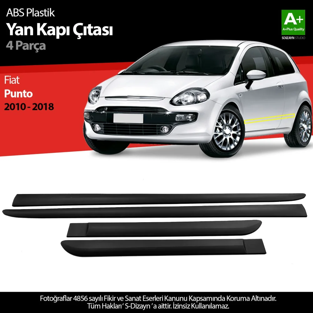 Drs Tuning Fiat Punto ABS Plastik Yan Kapı Koruma Çıtası 2010-2018 A+ Kalite