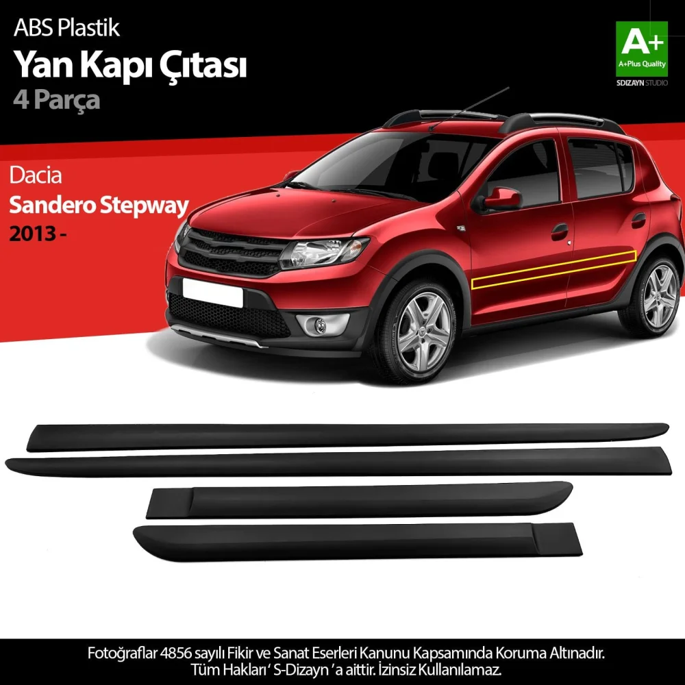 Drs Tuning Dacia Sandero Stepway ABS Plastik Yan Kapı Koruma Çıtası 2013-2020 A+ Kalite