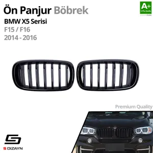 S-Dizayn Bmw X5 F15/F16 Ön Panjur Böbrek Parlak Siyah Piano Black Düz Model 2014-2016 thumb 2