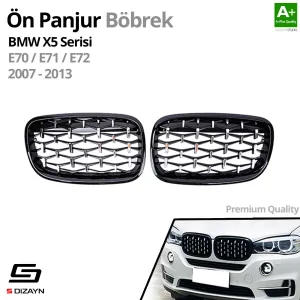 Drs Tuning Bmw X5 E70/E71/E72 Ön Panjur Böbrek Parlak Siyah Çerçeveli Krom Diamond Model 2007-2013 - Görsel 2