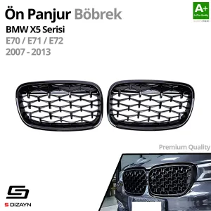 Drs Tuning Bmw X5 E70/E71/E72 Ön Panjur Böbrek Parlak Siyah Piano Black Diamond Model 2007-2013 - Görsel 2