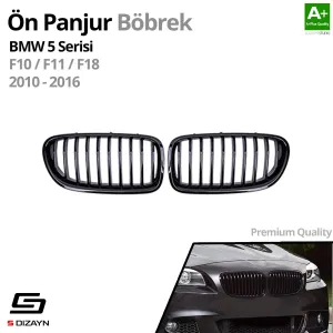 S-Dizayn Bmw 5 Serisi F10/F11/F18 Ön Panjur Böbrek Parlak Siyah Piano Black Düz Model 2010-2016 thumb 2