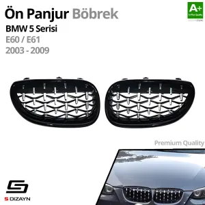 Drs Tuning Bmw 5 Serisi E60/E61 Ön Panjur Böbrek Parlak Siyah Çerçeveli Krom Diamond Model 2003-2009 - Görsel 2