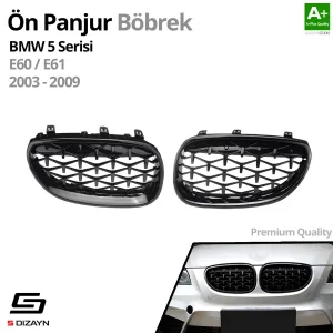 Drs Tuning Bmw 5 Serisi E60/E61 Ön Panjur Böbrek Parlak Siyah Piano Black Diamond Model 2003-2009 - Görsel 2