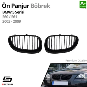 Drs Tuning Bmw 5 Serisi E60/E61 Ön Panjur Böbrek Parlak Siyah Piano Black Düz Model 2003-2009 - Görsel 2