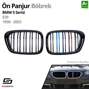 Drs Tuning Bmw 5 Serisi E39 Ön Panjur Böbrek Parlak Siyah Piano Black M Renkli M5 Model 1996-2003 - Görsel 2