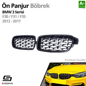 Drs Tuning Bmw 3 Serisi F30/F31/F35 Ön Panjur Böbrek Parlak Siyah Çerçeveli Krom Diamond Model 2012-2017 - Görsel 2