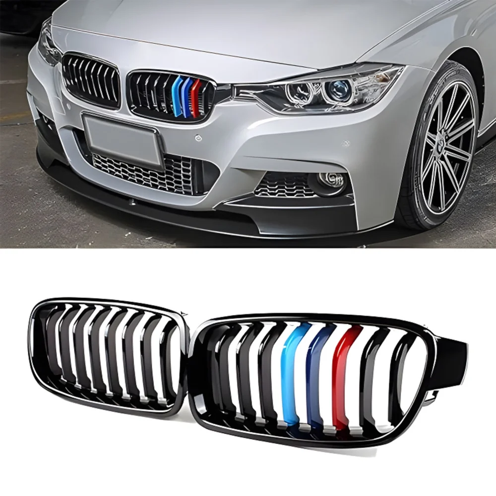 Drs Tuning Bmw 3 Serisi F30/F31/F35 Ön Panjur Böbrek Parlak Siyah Piano Black M Renkli 8'li Düz Model 2012-2017