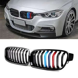 Drs Tuning Bmw 3 Serisi F30/F31/F35 Ön Panjur Böbrek Parlak Siyah Piano Black M Renkli 8'Li Düz Model 2012-2017