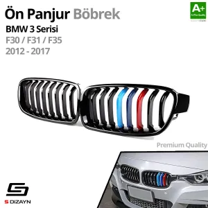 Drs Tuning Bmw 3 Serisi F30/F31/F35 Ön Panjur Böbrek Parlak Siyah Piano Black M Renkli 8'li Düz Model 2012-2017 - Görsel 2