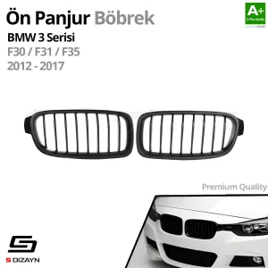 Drs Tuning Bmw 3 Serisi F30/F31/F35 Ön Panjur Böbrek Parlak Siyah Piano Black 8'li Düz Model 2012-2017 - Görsel 2