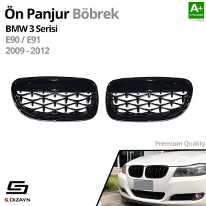 Drs Tuning Bmw 3 Serisi E90/E91 Ön Panjur Böbrek Parlak Siyah Piano Black Diamond Model 2009-2012 - Görsel 2