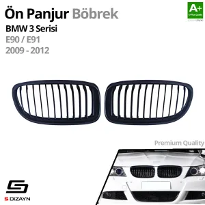 Drs Tuning Bmw 3 Serisi E90/E91 Ön Panjur Böbrek Parlak Siyah Piano Black Düz Model 2009-2012 - Görsel 2