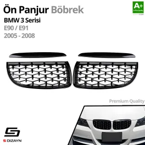 Drs Tuning Bmw 3 Serisi E90/E91 Ön Panjur Böbrek Parlak Siyah Piano Black Diamond Model 2005-2008 - Görsel 2