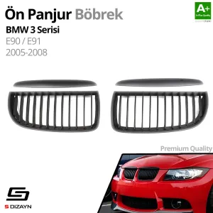 Drs Tuning Bmw 3 Serisi E90/E91 Ön Panjur Böbrek Parlak Siyah Piano Black Düz Model 2005-2008 - Görsel 2