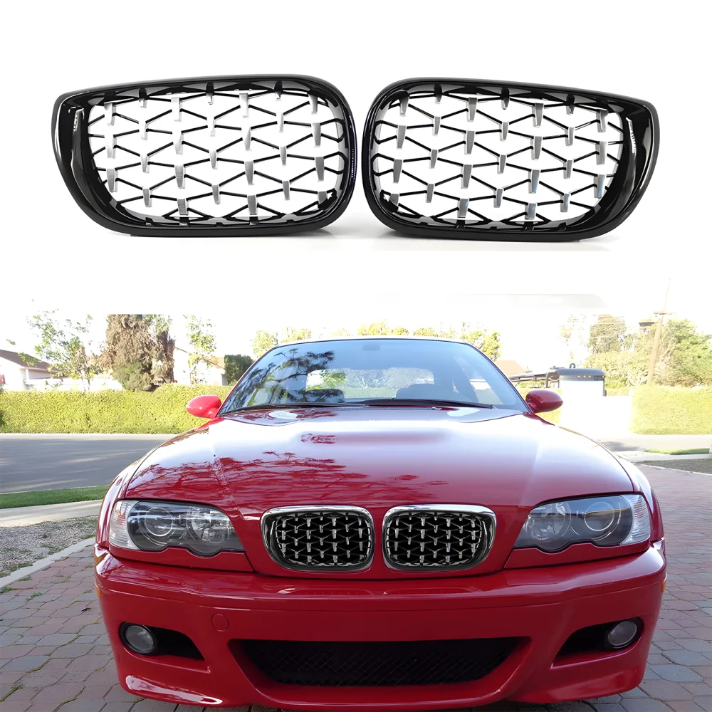 Drs Tuning Bmw 3 Serisi E46 Ön Panjur Böbrek Parlak Siyah Çerçeveli Krom Diamond Model 2002-2005