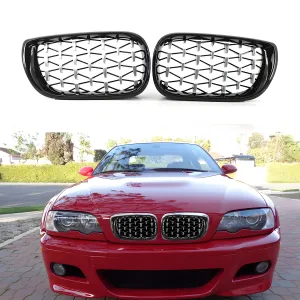 BMW 3 Serisi 1997-2006 (E46) uyumlu E46 Ön Panjur Böbrek Parlak Siyah Çerçeveli Krom Diamond Model 2002-2005 modelleri DRS Tuning'de. Kaliteli malzeme, hızlı