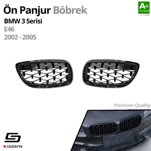Drs Tuning Bmw 3 Serisi E46 Ön Panjur Böbrek Parlak Siyah Piano Black Diamond Model 2002-2005 - Görsel 2