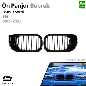 Drs Tuning Bmw 3 Serisi E46 Ön Panjur Böbrek Parlak Siyah Piano Black Düz Model 2002-2005 - Görsel 2