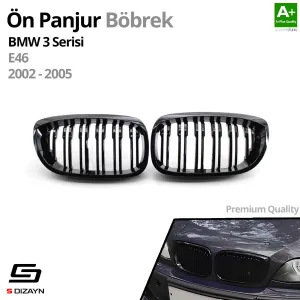 Drs Tuning Bmw 3 Serisi E46 Coupe Ön Panjur Böbrek Parlak Siyah Piano Black M3 Model 2002-2005 - Görsel 2