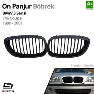 Drs Tuning Bmw 3 Serisi E46 Coupe Ön Panjur Böbrek Parlak Siyah Piano Black Düz Model 1999-2001 - Görsel 2