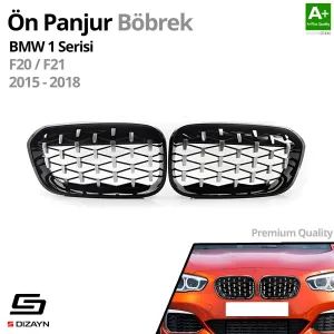 Drs Tuning Bmw 1 Serisi F20/F21 Ön Panjur Böbrek Parlak Siyah Çerçeveli Krom Diamond Model 2015-2019 - Görsel 2