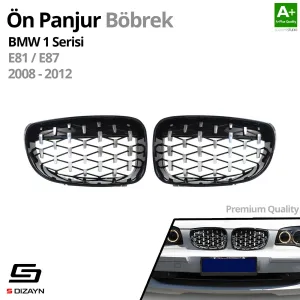 Drs Tuning Bmw 1 Serisi E81/E87 Ön Panjur Böbrek Parlak Siyah Çerçeveli Krom Diamond Model 2008-2012 - Görsel 2