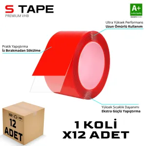 S-Dizayn Çift Taraflı Bant 50mm x 5 Metre Şeffaf Silikon VHB Bant 12'li Koli A+Kalite						                VHB &Ccedil;ift Taraflı Şeffaf Bant
&bull; &Ccedil;if