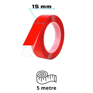 S-Dizayn Çift Taraflı Bant 15mm x 5 Metre Şeffaf Silikon VHB Bant A+Kalite thumb 2