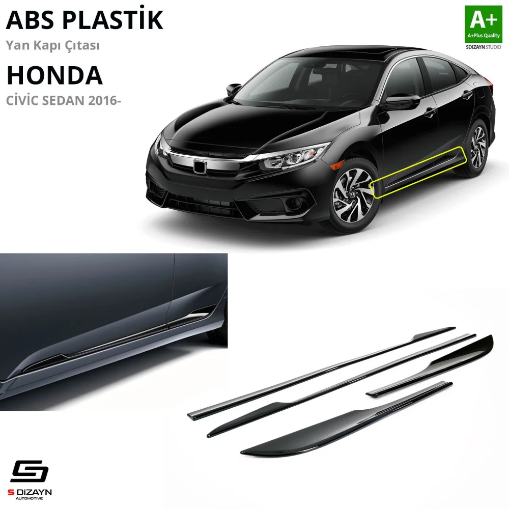 Honda Civic FC5 ABS Plastik Yan Kapı Çıtası Parlak Siyah 4 Prç. 2016-2021 A+Kalite